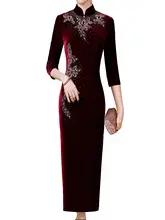 シルクベルベットの大人のエレガンス！ビンテージ風 婚礼用チャイナドレス