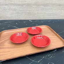 シンプルな赤色陶製丸皿【中華風・家庭用・醤油皿・小皿】