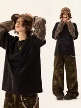 カモフラージュデザインの長袖Tシャツ【ゆったりとしたサイズ・ハイストリートスタイル・カジュアル】（セットアップ対応）