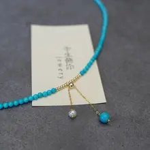 オリジナルターコイズのロングロックネックレス【淡水パール・14K金メッキ・色移りしない・贈り物に最適】