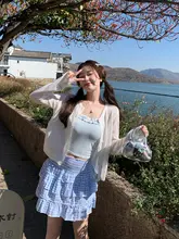 赤いドットのハイウエストにこ型スカート【夏用・Aライン・小柄向け】（セットアップ対応）