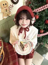 赤いニット麦わら帽子【カジュアル・リボン付き・ガーリー】