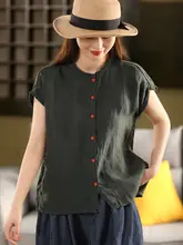 レトロデザインのリネンシャツ【フリル付き・ボタン留め・女性用・夏用】