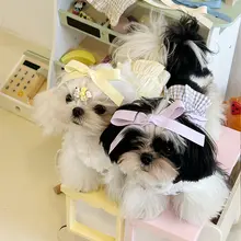 ペット用可愛いチェック柄ドレス【犬・猫用・ストレッチ・サスペンダー付き】