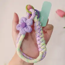 可愛い小花デザインのスマホストラップ【織り柄・短め・防盗・アウトドア用】（セットアップ対応）