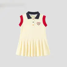 ワンピース キッズ ガールズ ポロ襟 プリーツ ミモレ丈 きれいめ 学院風 夏