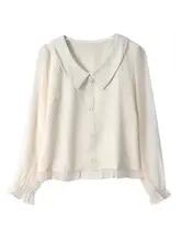 フリル付きシフォンブラウス【長袖・春用・フレンチスタイル・オシャレなデザイン】