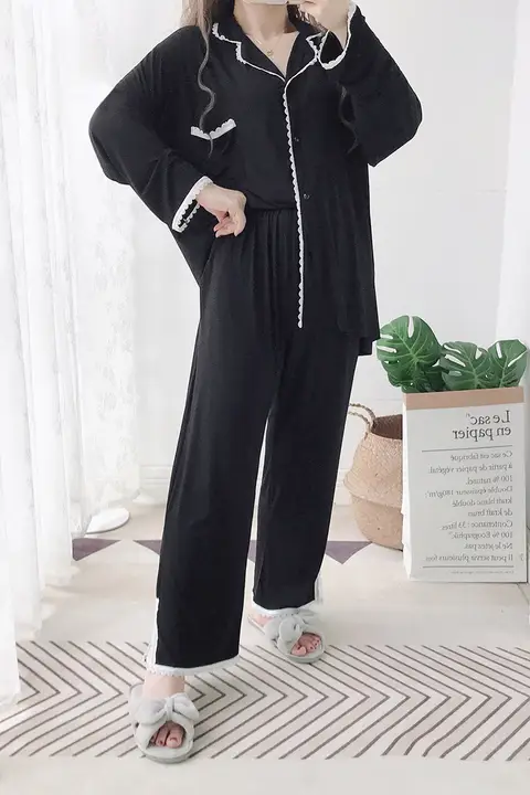 鲸眠 モダール製 大きいサイズのルーズフィットパジャマセット【長袖・春秋夏用・ホームウェア】