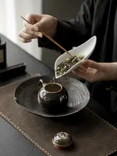 陶器製 茶匙と茶トレーの二点セット【竹製の茶匙・家用茶道具】（セットアップ対応）