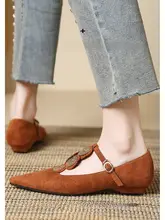 真皮製 フランス風 ヴィンテージデザインのマリージェーンシューズ【夏用・先細り・フラット】