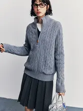 メリノウールとカシミヤのハーフジップニットセーター【クラシックデザイン・ケーブルニット】