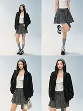 チェック柄のロングスカート【デザイン性・カジュアル・復古風】（セットアップ対応）