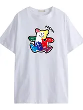 スタイルの白いコットン薄手Tシャツ【レディース・ゆったりシルエット・スイートカジュアル・カップル向け】