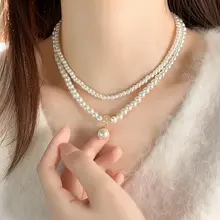 二重層の立体デザイン！スクエアパールペンダントネックレス【女性用・セーターにぴったり・鎖骨ネ  ックレス】