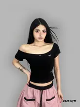 ショルダーオープン 絵柄刺繍Tシャツ【ジャズダンス・短袖・女性用】