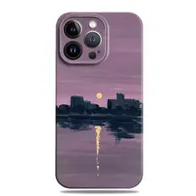 夕焼けの影を描いた紫色の油絵、Apple 携帯ケースに最適