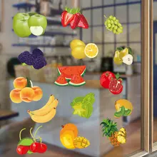 カラフルなフルーツと野菜の静電気ガラスステッカー【透明デコレーション・冷蔵庫やキャビネット用】