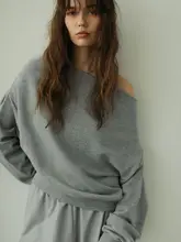 秋季おしゃれなオフショルダー長袖パーカー【フィット・カジュアル】（セットアップ対応）