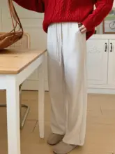 杏色 ストレート ワイドパンツ【秋冬用・裏起毛・高腰・レディース】