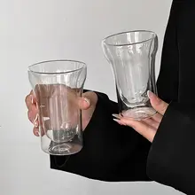 シンプルな二重構造の耐熱透明ガラスカップ【コーヒー・ジュース・ミルク・ティー用】