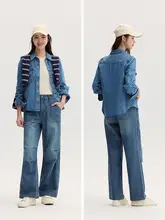 レディース コットン製 ワイドレッグデニムパンツ【カジュアルスタイル・秋用・長ズボン】（セットアップ対応）