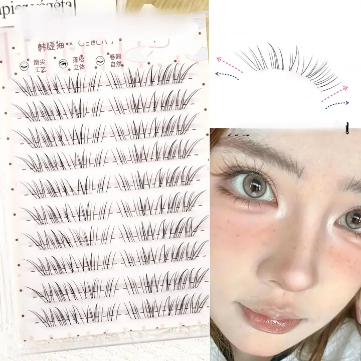 自然で透き通る！猫ひげデザインの仮まつげ【スラントタイプ・分割式・女性用】