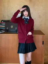 JK制服風 ニットカーディガン【長袖・ワインレッド・アカデミックスタイル】