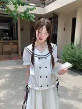 セーラー服 レディース 白 セーラーカラー スクール風 2点セット カジュアル おしゃれ 夏