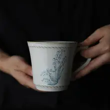 高級感ある陶器製スズラン花デザイン マグカップ【フランス風・家庭用・オフィス用】
