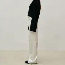 レトロストライプポケット付きストレートデニムパンツ【春夏用・ゆったりシルエット・通勤向け】（セットアップ対応）