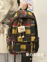秋冬向けウール風リュックサック【レトロチェック・カジュアル・軽量】