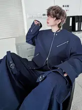 秋用 クルーネックジーンズジャケット【ジッパーデザイン・ラウンジパンツ・大口袋】（セットアップ対応）