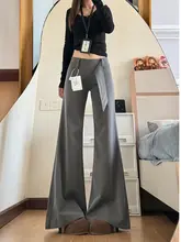 大人女性向け極上の柔らかさのグレーのフレアパンツ【ロング丈・スリム効果・ワイドレッグ】（セットアップ対応）