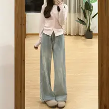 サマーカジュアルなライトデニムフレアパンツ【ワイドフィット・大きいサイズ】（セットアップ対応）