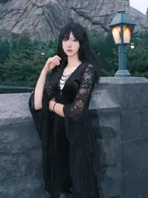 ゴシックスタイルブラックベロアドレス【レースデザイン・ハロウィン用・コスプレ】