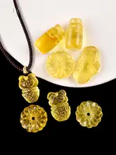 天然蜜蝋製 ペンダント 金琥珀の開運貔貅デザインネックレス【小熊 水滴 陰刻】