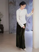 芸在汀蘭 オリジナル ベルベットロングスカート【秋用・高品質・スリムフィット】