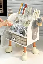 デスクオーガナイザー 文房具収納 引き出し付き ペン立て 付箋スタンド 可愛い キャラクターデザイン 学生 机用 デスク周り