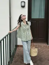 復古オイルペイントシャツ【レディース・夏用・フリルデザイン・フィット】