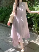 優雅な花柄のノースリーブワンピース【パープル・春用・小柄向け・リゾートスタイル】