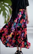 舞花デザインの復古風フレアスカート【ミドルウエスト・夏用・花柄】