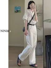 ホワイトワイドレッグデニムパンツ【高腰・ストレート・フィット】