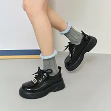 厚底黒レザーシューズ【カジュアルスタイル・ファッション性抜群】