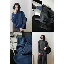 全羊毛 高級タートルネック ニットセーター【ケーブル編みデザイン・冬用】