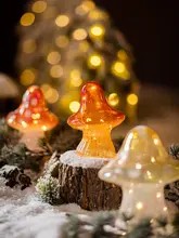 クリスマスの子供部屋にぴったり！ガラス製のきのこ型デスクライト【光る装飾・デスク用】