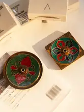 ネパール製 木製手描き蓮の花香炉【大直径・インテリア装飾用】
