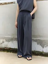 2点セット レディース ギャザー パフスリーブ Tシャツ ワイドパンツ マキシ丈 「seei」