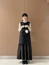 クラシックチェック柄のフレアスカート【レース付き・秋冬用・中長丈】（セットアップ対応）