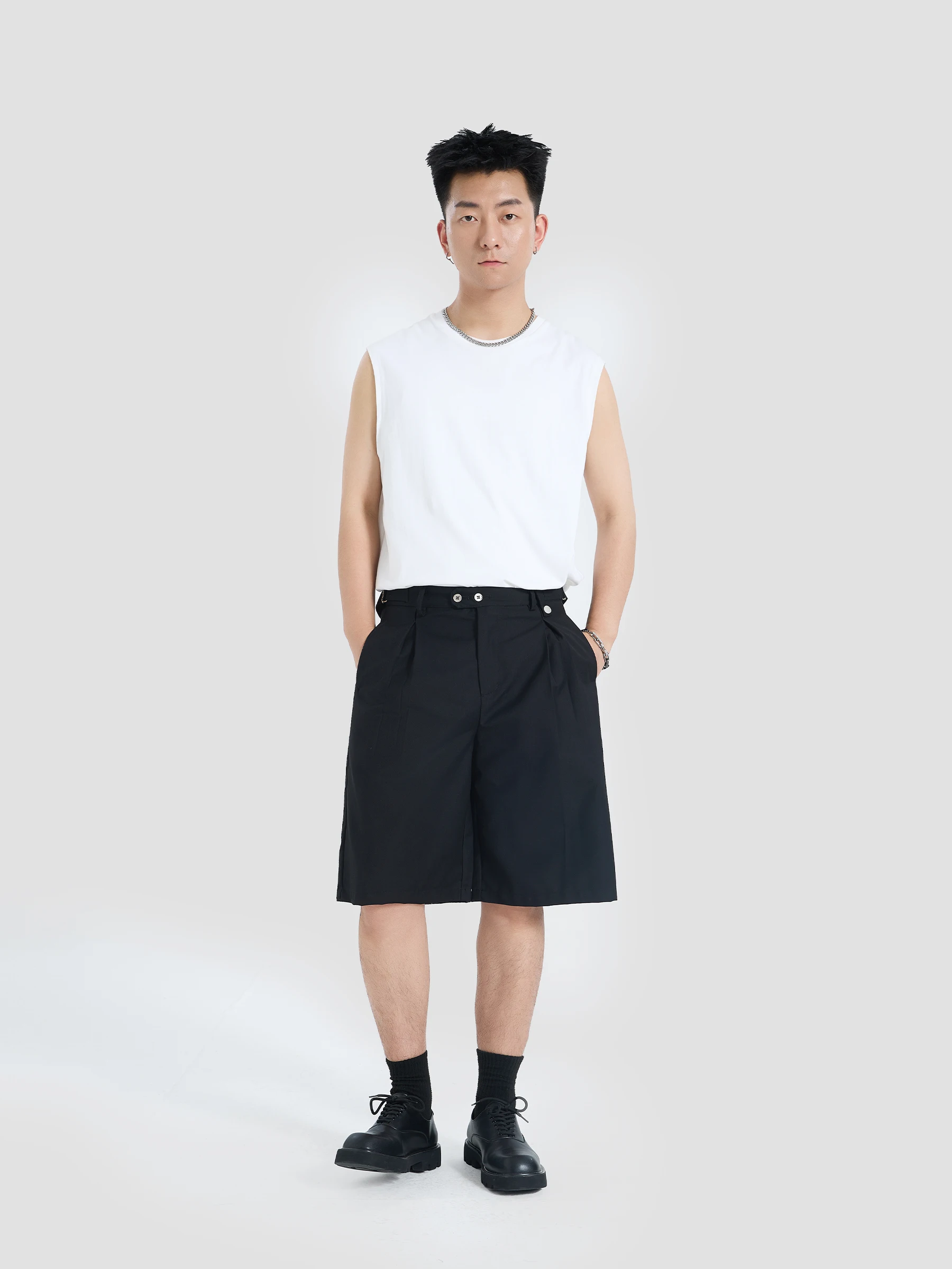 収縮可能なウエストデザインのワークパンツ：夏用ルーズフィットで通勤とレジャーを両立