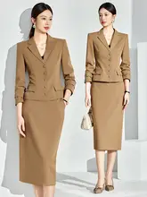 カーキ色のフィット感あるスーツスカート【職業用・通勤対応・女性用】（セットアップ対応）